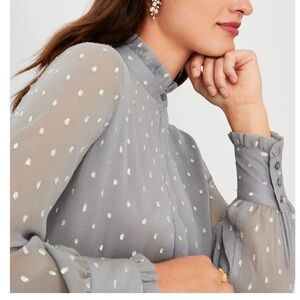 Ann Taylor Shimmer Clip Ruffle Neck Shirt